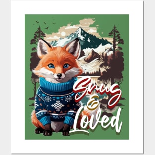 Christmas Fox Wearing Xmas Sweater Snug & Loved Funny Fox Posters and Art